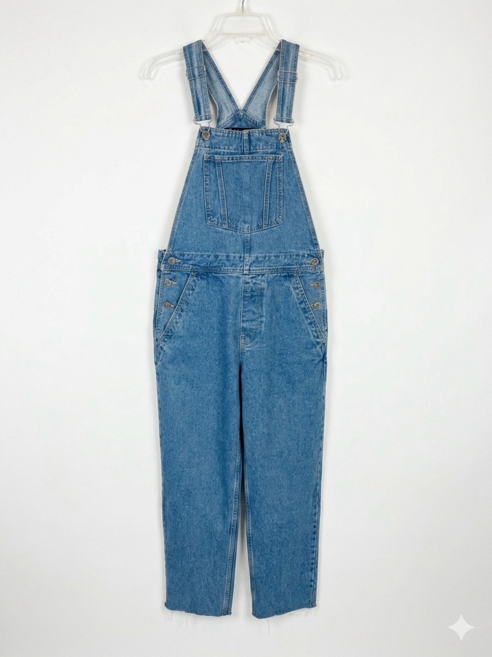 ASOS DESIGN Women's Overalls Blue Denim 100% Cotton Straight Leg Raw Hem Size 6